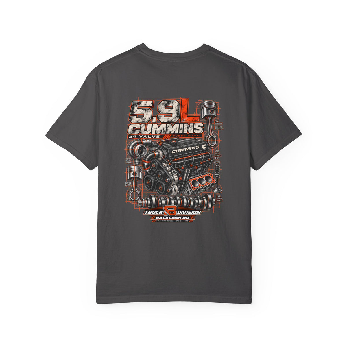 5.9L Cummins Turbo Diesel Engine T-Shirt | Backlash HQ