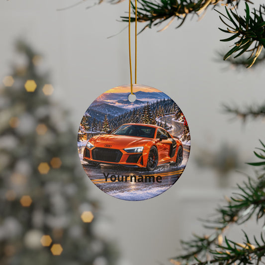 Personalized Orange Audi R8 Winter Ceramic Ornament | Backlash HQ