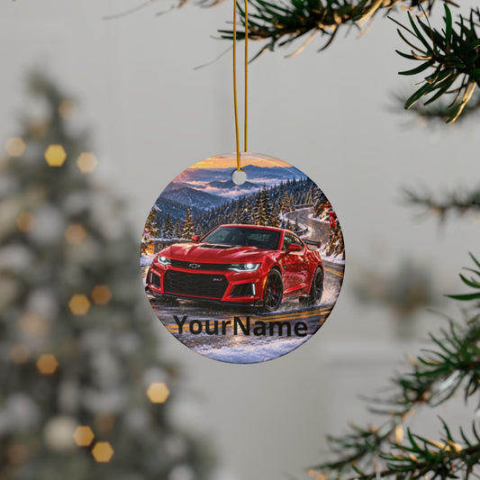 Personalized Red Camaro Winter Ceramic Ornament | Backlash HQ